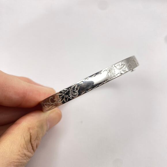 Vintage CARL ART Sterling Silver Etched Engraved Leaves Bangle Bracelet 7" - Picture 4 of 10